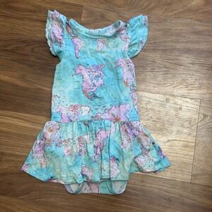 Bums & Roses Baby girls 12-18 Months World Map Romper Bodysuit Dress Bamboo VGC